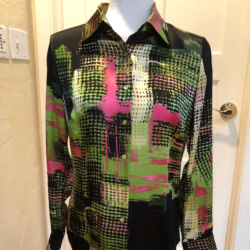 Audrey Talbott multi color 100% silk shirt